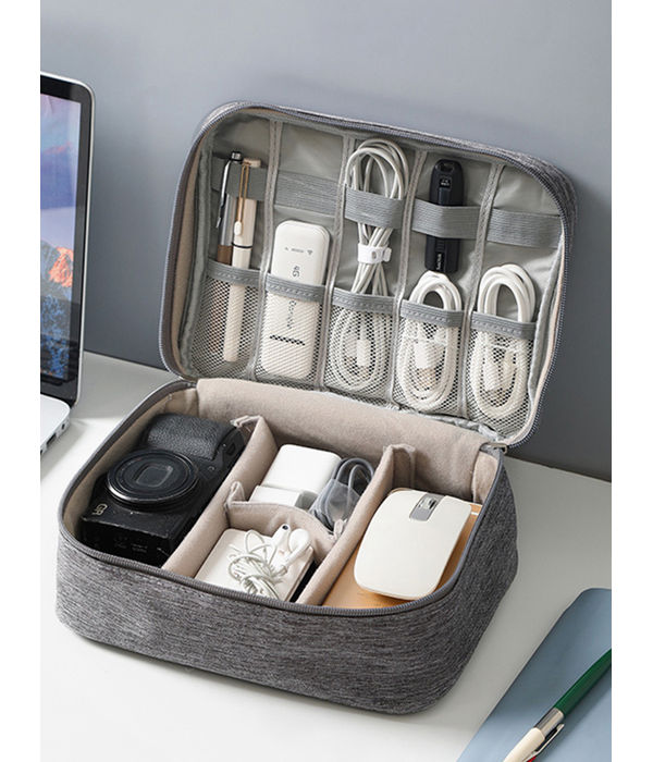 YouBella Jewellery Organiser Electronics Accessories Organizer Bag, Universal Carry Travel Gadget Bag for Cables, Plug and More, Perfect Size Fits for Pad Phone Charger Hard Disk (Grey)